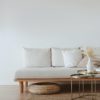 white couch on wooden floor